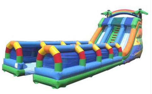 inflatable double slip and slide with pool
